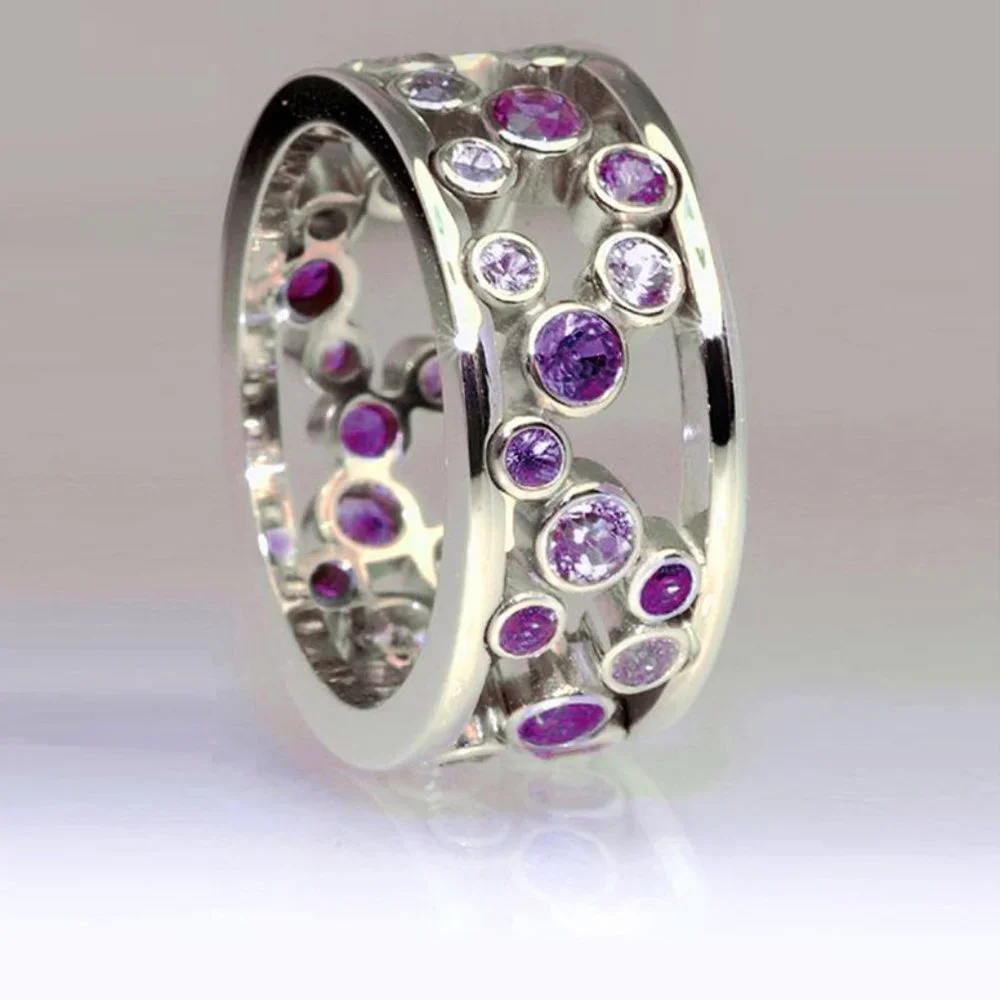🌸Purple Ultrapolychromatic CZ Inlaid Double Layer Ring, GPMB1422 - Picture 1 of 1